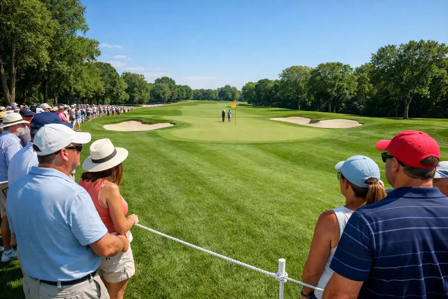 Zuschauer verfolgen ein professionelles Golfturnier an einem sonnigen Tag — Turnierformat und Wettmärkte erklärt